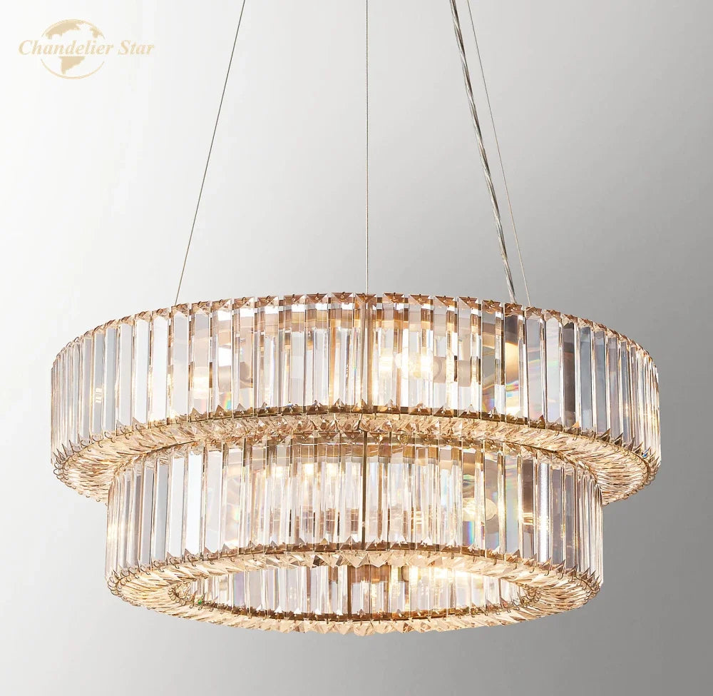 Decorbites™ Halo Elliana Kristall-Leuchter Anhängerlampe – Elegante gestaffelte runde Hängeleuchte für Zuhause
