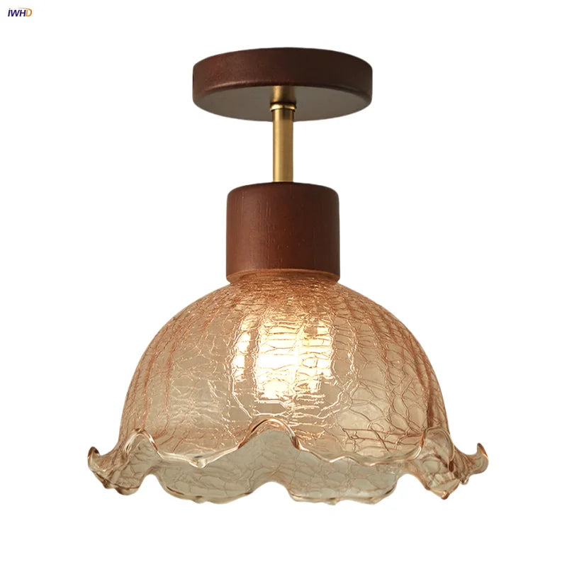 Decorbites™ Amber Ice Crack Glass Wood Deckenleuchte - Nordisch Modernes LED-Leuchten