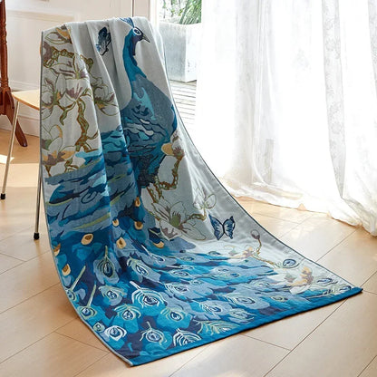 Decorbites™ Baumwoll-Gaze-Pfau-Badhandtuch - Weich, hautfreundlich, schnell trocknend - 90x180 cm