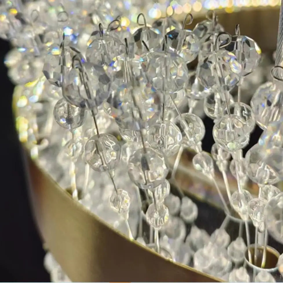 DecorBites™ Gold Metal LED Chandelier: Modern Crystal Lighting for Living Room, Dining Room, Bedroom.