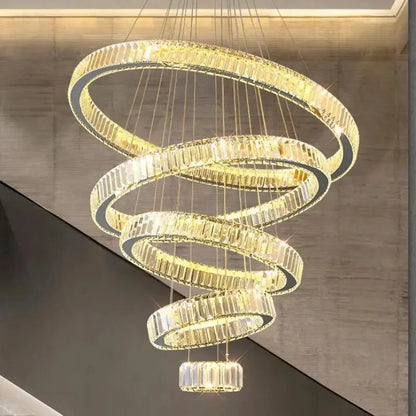 Decorbites™ Kristallkreis LED-Kronleuchter: Nordisch moderner Treppen-Hängeleuchter mit dimmbarem LED für das Wohnzimmer