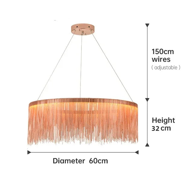 Decorbites™ Goldkette-Kronleuchter-Hängeleuchte mit Fernbedienung, modernes Troddeldesign für Küche & Wohnzimmer