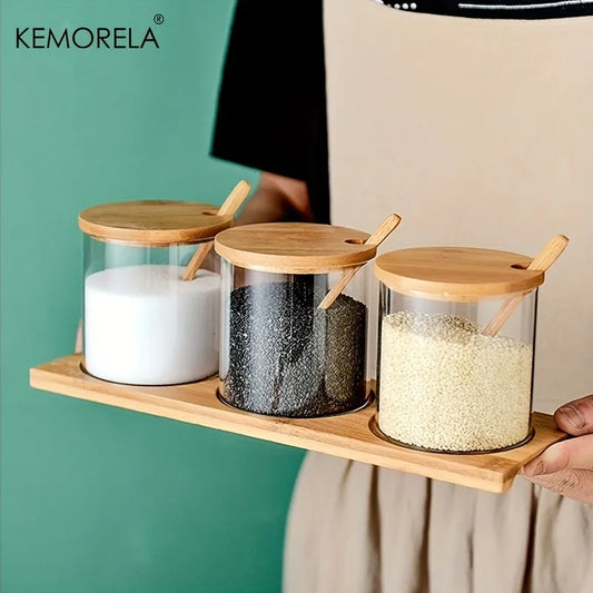 Decorbites™ Glas-Gewürzglas-Set mit Bambusdeckel – 2/3 Stk. Rundmund-Gewürzorganizer