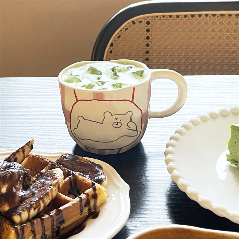 Decorbites™ Unregelmäßiger Keramischer Bärenbecher: Handgefertigte Kaffeetasse für Büro und Paare