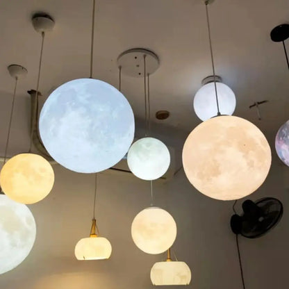 3D-Printed Moon Pendant Light in White Polymer