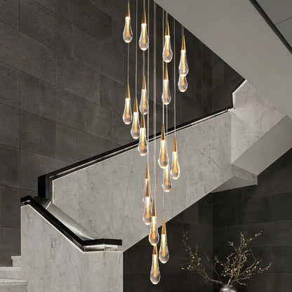 Decorbites™ Kristall-Tropfen-Kronleuchter: Goldene LED-Hängeleuchte für Villentreppenhaus und Wohnzimmer