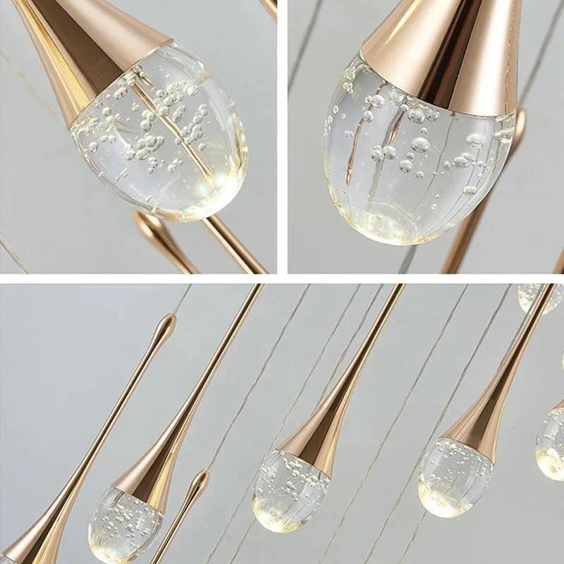 DecorBites™ Crystal LED Staircase Chandelier - Gold Pendant Lamp for Living Room & Lobby