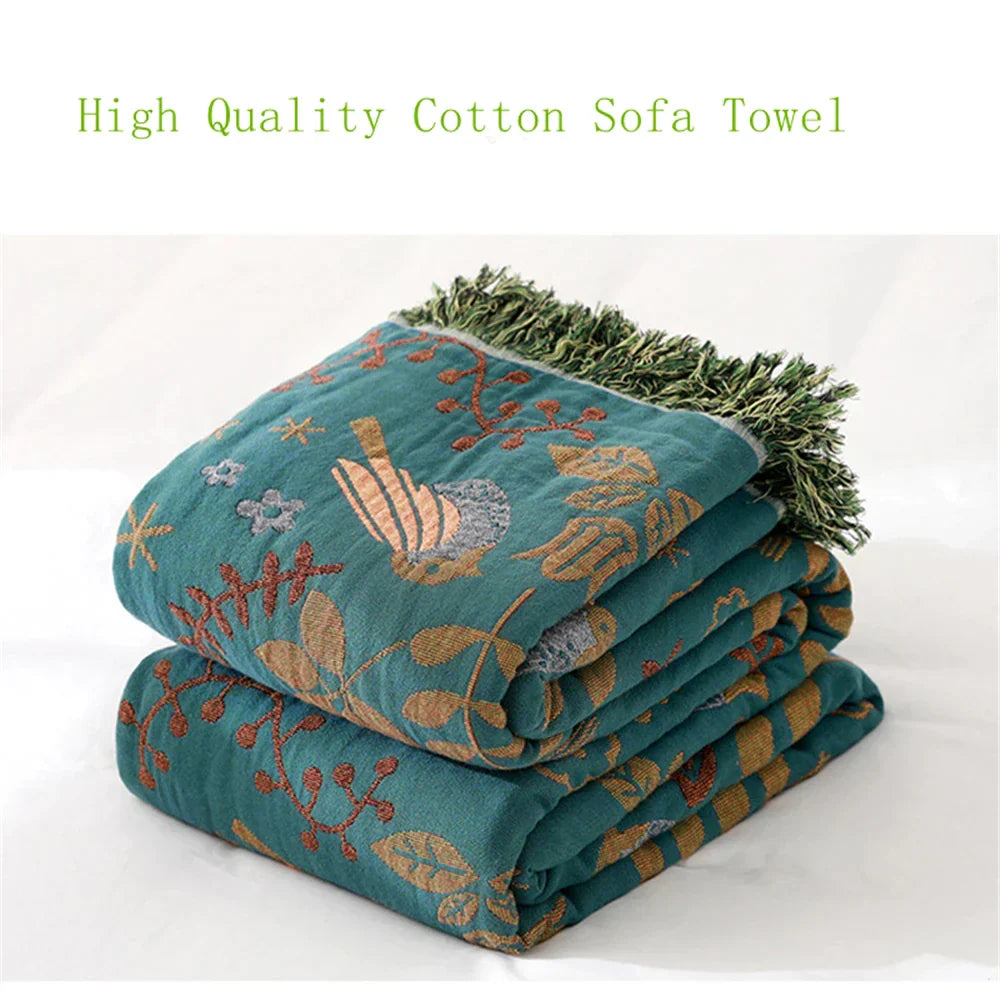 DecorBites™ Cotton Gauze Non-Slip Sofa Blanket: Double-Sided Jacquard, Yarn-Dyed, Four Seasons Quality