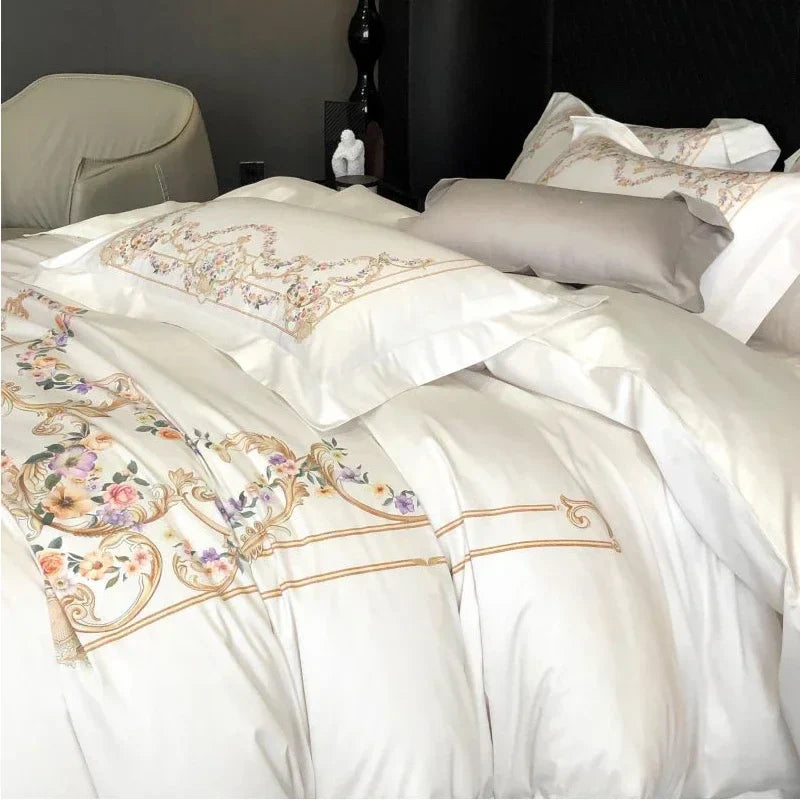 Decorbites™-Ägyptische-Baumwoll-Bettwäsche-Set: Queen King Ru-Größe Daunenbettdeckebezug, Laken, Kissenbezug Weiß