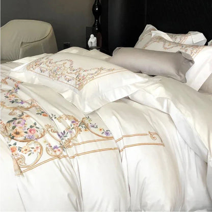 Decorbites™-Ägyptische-Baumwoll-Bettwäsche-Set: Queen King Ru-Größe Daunenbettdeckebezug, Laken, Kissenbezug Weiß