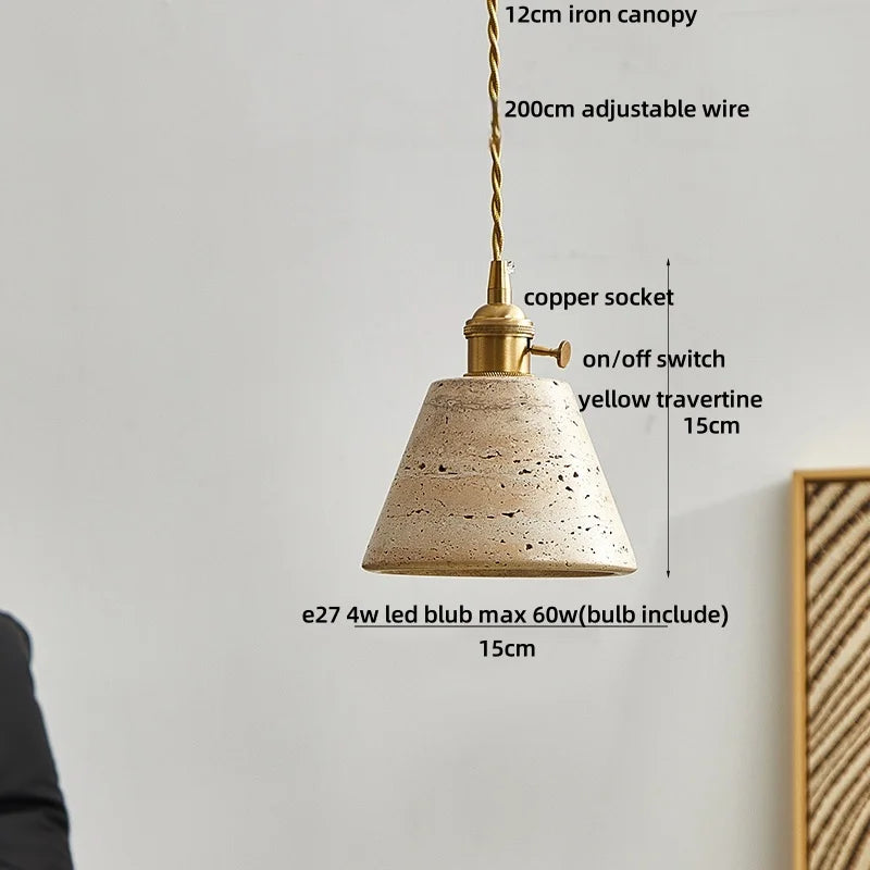 Decorbites™ LED-Drehknopf-Schalter-Pendant-Lampe Gelber Travertin Kupfer Wabi-Sabi Hängelampen