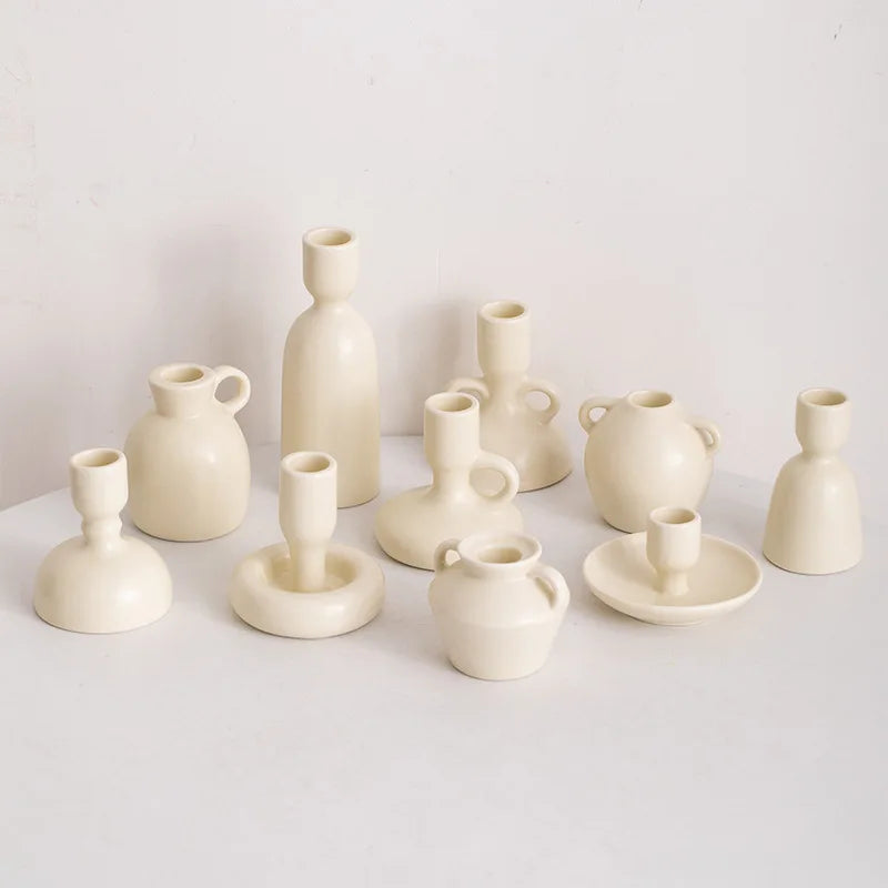 DecorBites™ Geometric Ceramic Candle Holder Set - Decorative Home Decor Ornaments