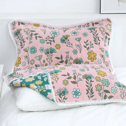Decorbites™ Kissenhandtuch mit Spitzenbesatz - Doppelseitig Garngefärbter Jacquard - 52*75 CM - Fünfschichtige Baumwollgaze