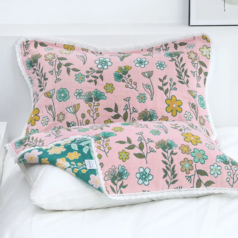 Decorbites™ Kissenhandtuch mit Spitzenbesatz - Doppelseitig Garngefärbter Jacquard - 52*75 CM - Fünfschichtige Baumwollgaze