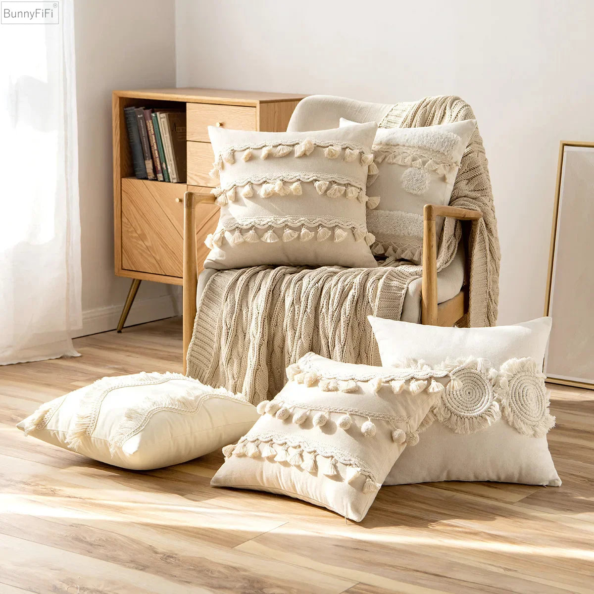 Decorbites™ Elfenbein Pompon-Quaste Kissenbezug 45x45cm/30x50cm Heimdekoration Sofa Saisonbezogen
