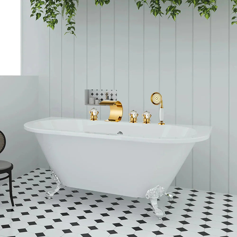 Decorbites™ Gold Kristall Messing Badewannenarmatur-Set mit Handbrausekopf