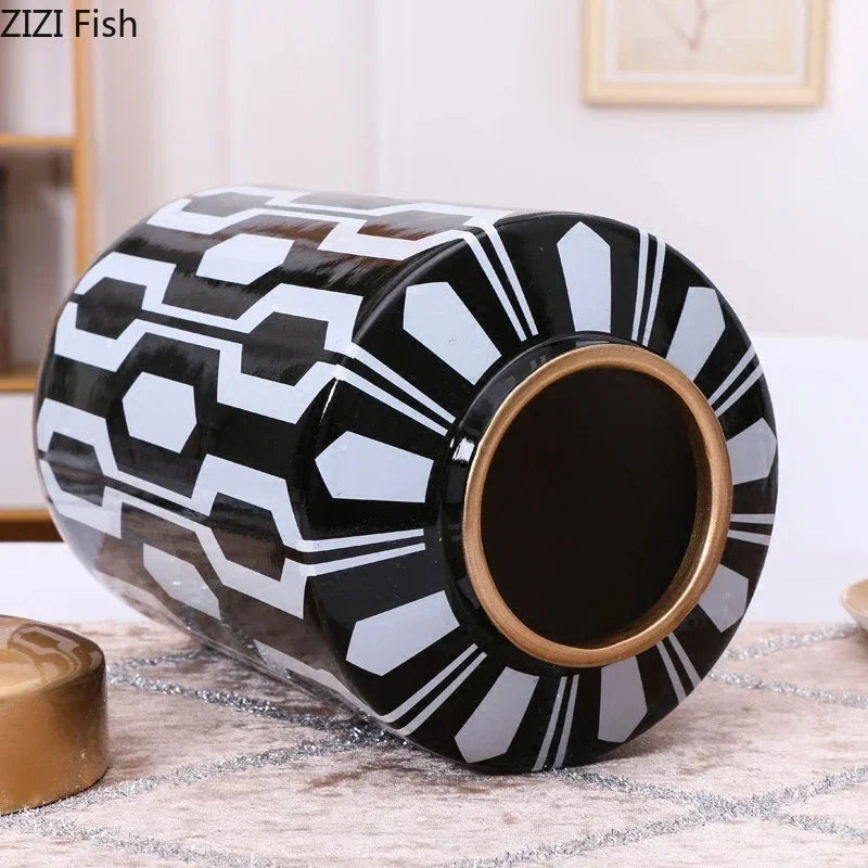 Decorbites™ Geometrische Streifen Keramikvase Heimdekoration Aufbewahrungstank Wohnzimmer Tisch