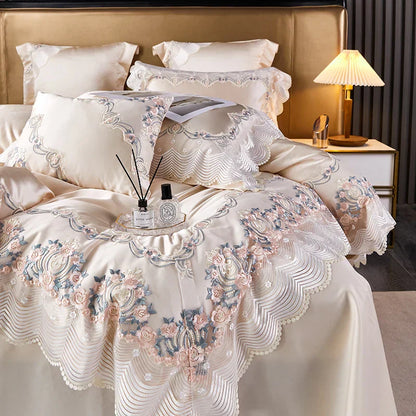 Decorbites™ Spitze Seiden-Baumwoll-Luxus-Französisches-Brautbettwäsche-Set für schicke Prinzessinnen-Schlafzimmer