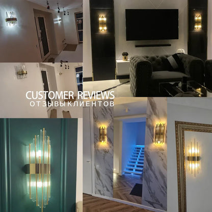 DecorBites™ Gold Crystal Wall Lights: Elegant LED Sconce for Bedroom, Living Room & Bathroom