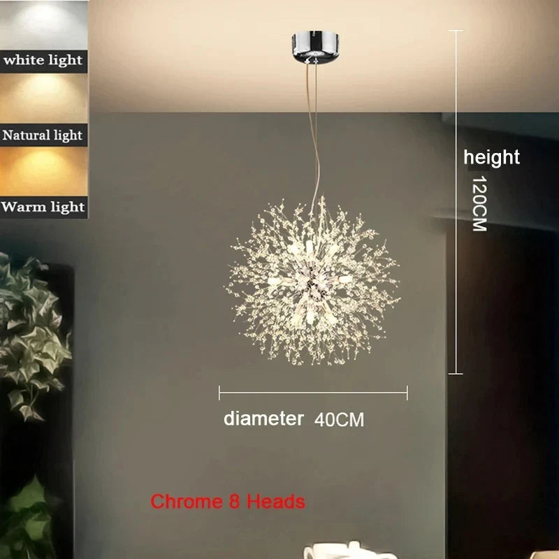 Modern Dandelion Starburst Pendant Light In Chrome