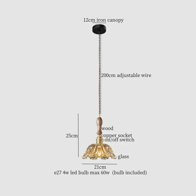 Decorbites™ Kupfer Holz Glas LED Hängeleuchte – Französisches minimalistisches Design für die Einrichtung zu Hause