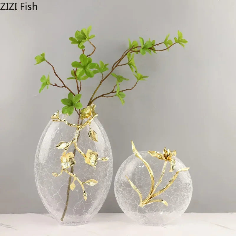 Decorbites™ Goldene Blüten-Glasvase als Schreibtischdekoration, ästhetische Blumenvasen, Raumdekoration