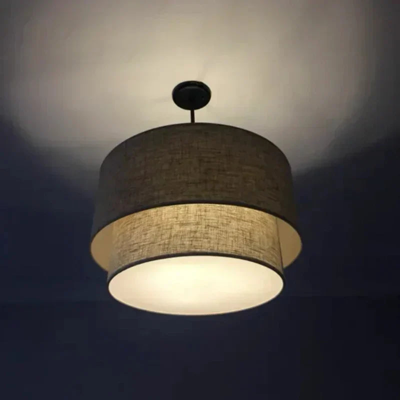 Decorbites™ Doppel-Leinen-Stoff-Hängelampe Trommel-Lampe – Skandinavischer Stil für Esszimmer, Schlafzimmer, Restaurant