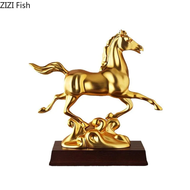 DecorBites™ Golden Horse Mascot Resin Statue Artwork for Aesthetic Room Decor