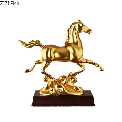 DecorBites™ Golden Horse Mascot Resin Statue Artwork for Aesthetic Room Decor