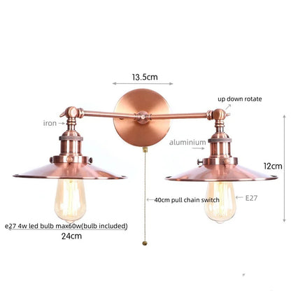 DecorBites™ Industrial Retro LED Wall Lamp with Two Heads and Pull Chain Switch