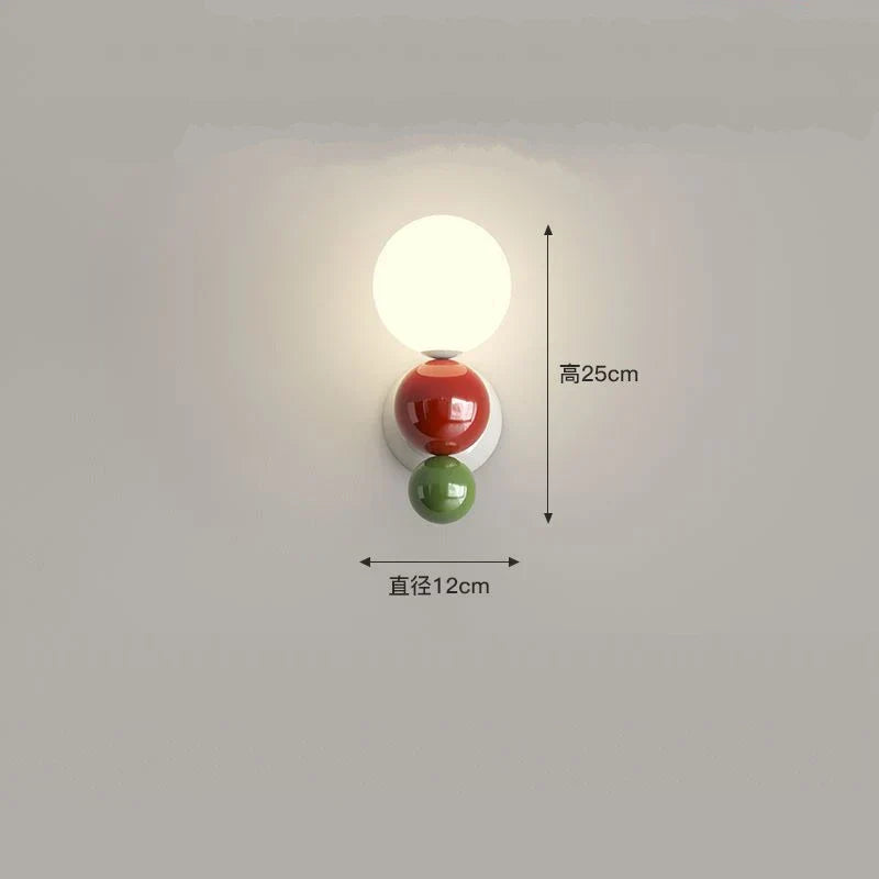 DecorBites™ LED Wall Light Red Green White Metal Kids Room Lamp White Acrylic Ball