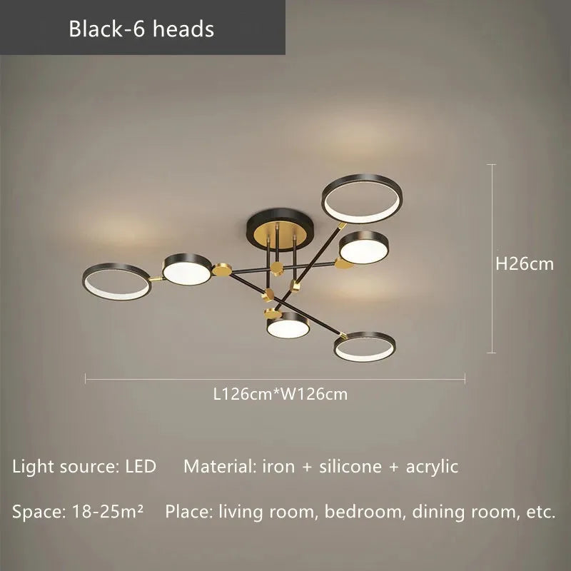 Gold 6-Head LED Ceiling Lamp With Remote
