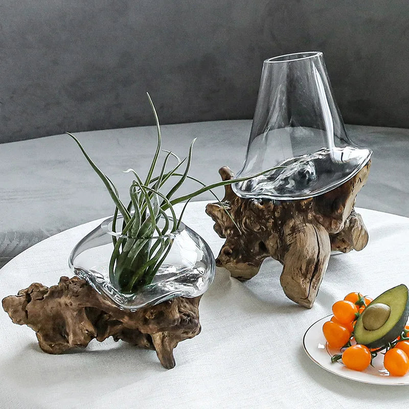 Decorbites™ Glas-Bonsai-Vase Hydroponik-Töpfe Kunst Holzrahmen Heimdekoration