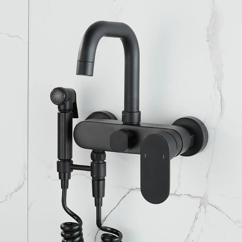 Black Wall-Mounted Kitchen Faucet