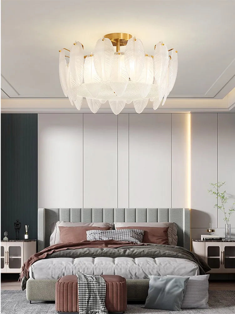Decorbites™ Glas-Feder-Kronleuchter: Luxuriöse Kunst-Dekor-Deckenleuchte für Wohn- und Esszimmer