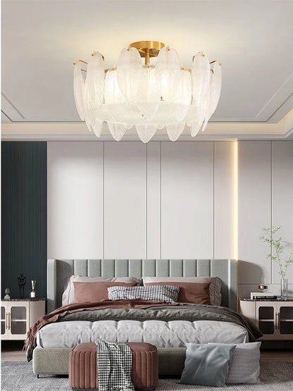 Decorbites™ Glas-Feder-Kronleuchter: Luxuriöse Kunst-Dekor-Deckenleuchte für Wohn- und Esszimmer