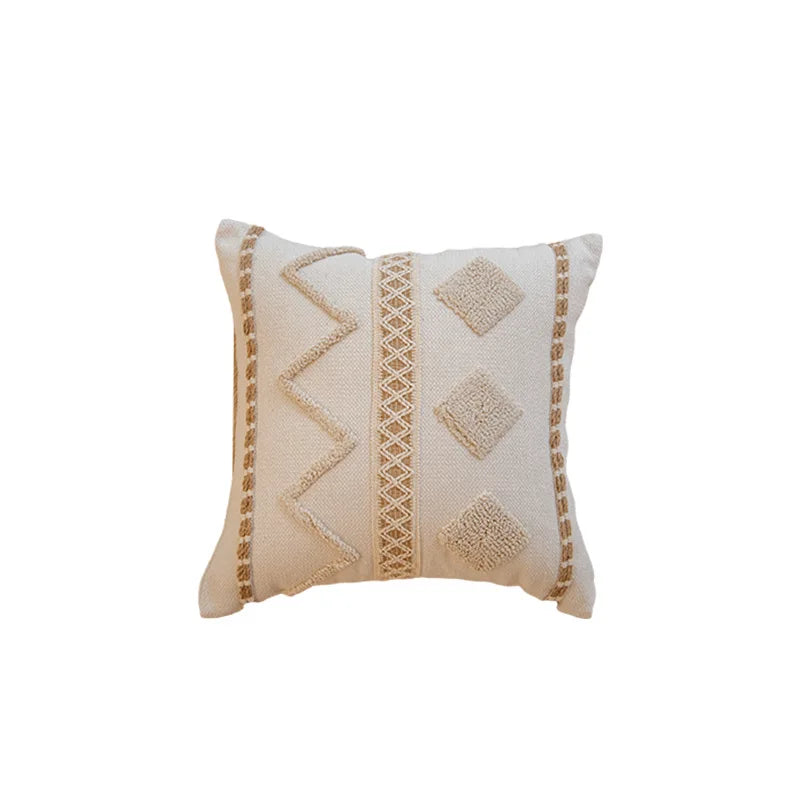 DecorBites™ Geometric Tufted Cushion Cover with Handmade Tassels & Patchwork