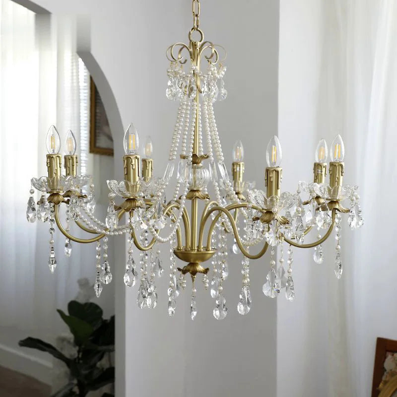 Decorbites™ Kupferleuchter Französischer Perlenkristall Vintage Europäisch-Amerikanischer Stil