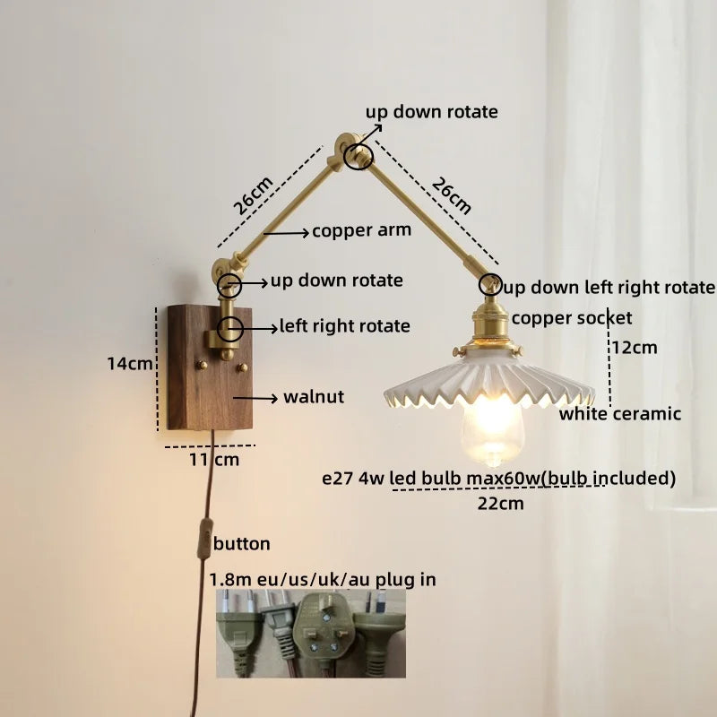 DecorBites™ LED Wall Light Walnut Copper Modern Style Hallway Bedroom Living Room