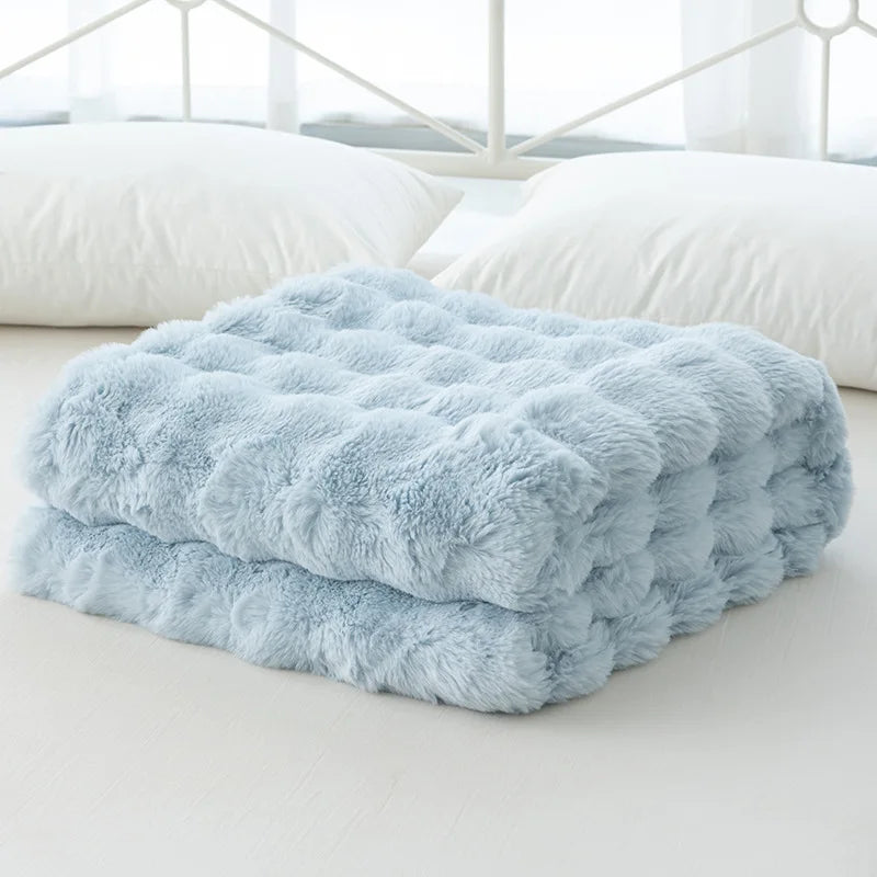 DecorBites™ Cozy Faux Rabbit Velvet Blanket for Office Nap – Twin Size Luxurious Solid Color Woolen Blanket