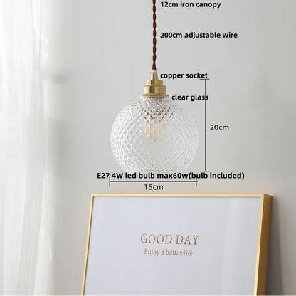 DecorBites™ Glass Globe LED Pendant Light Fixture for Porch Kitchen Aisle, Adjustable Hanging Lamp