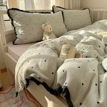 Decorbites™ Spitzenbettwäsche-Set mit Daunendeckelbezug 4 Teile Französisches gewaschenes Baumwollgewebe für Einzel- und Doppelbetten