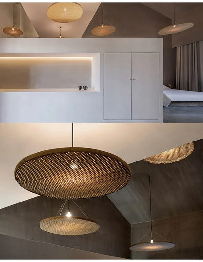 Japanisches Retro-Bambus-Handgefertigtes Restaurant-Pendant-Licht im Wabi-Sabi-Stil für Hotel-Bankettsäle, Unterkünfte und Teeräume