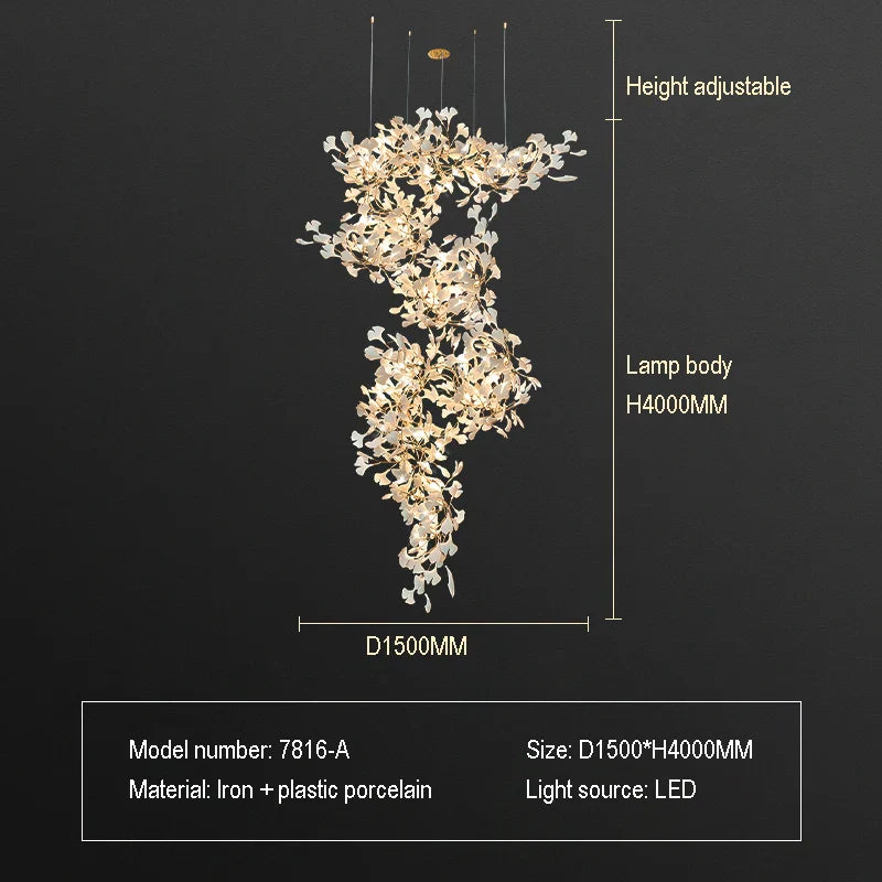 Decorbites™ Ginkgo Biloba Kronleuchter: Elegantes Duplex Wohnzimmer Hotel-Lobby-Pendant-Licht