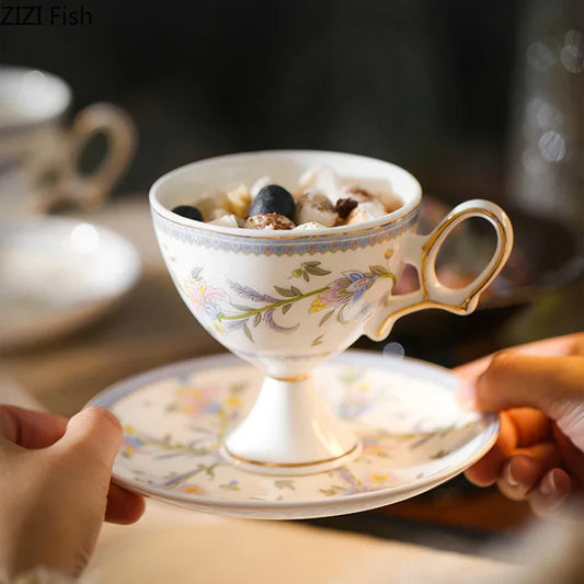 Decorbites™ Goldene Blüten-Keramiktasse & Untertasse-Set – Elegante Becher für Kaffee, Tee, Saft