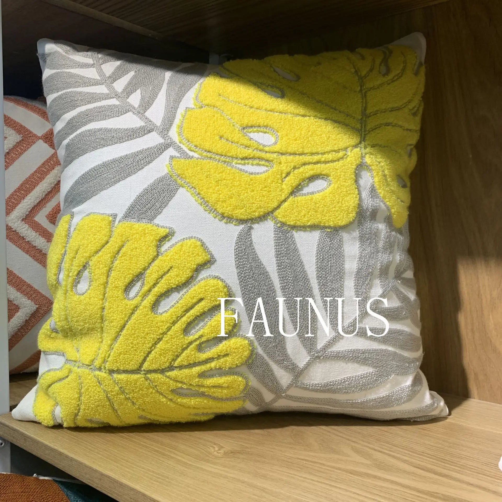 Leaf Embroidered Cotton Cushions