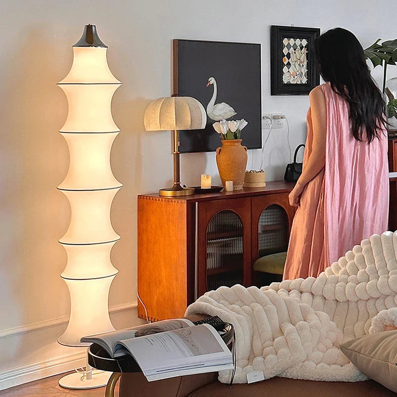 Decorbites™ Sahne-Seide Japanische LED-Stehlampe für modernes Wohnzimmer-Dekor