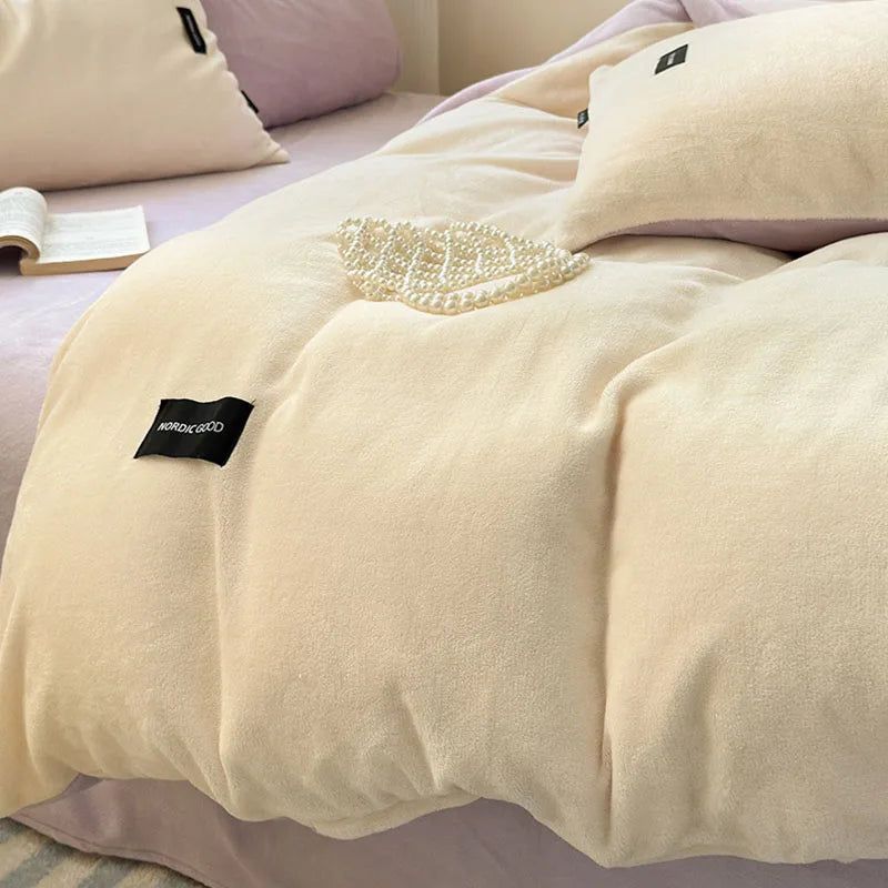 DecorBites™ Coral Color Blocked Velvet Single Duvet Cover for Winter