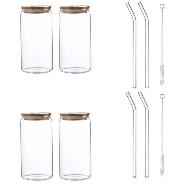 Decorbites™ Glas-Trinkbecher mit Bambusdeckel – Hochwertiges Borosilikatglas-Tee-, Saft- und Kaffeetasse