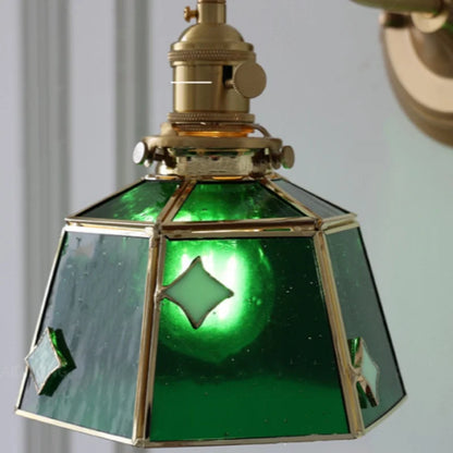 Decorbites™ Grünes Glas LED Wandapplikation mit Kupferknopf-Schalter Vintage-Loft-Treppenlicht